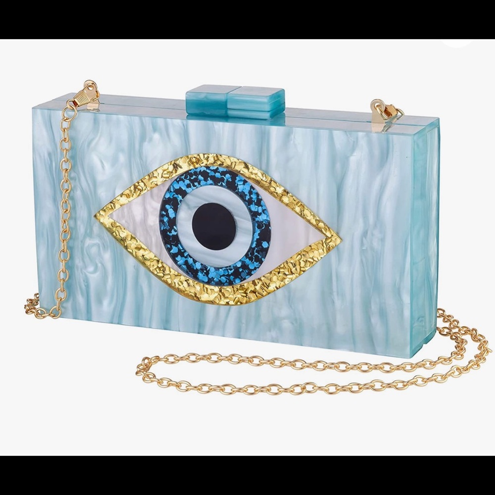 🔥Evil Eye Acrylic Clutch Glitter Purse Evening Bag Crossbody Handbags Blue